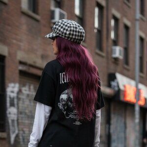 Black White Tweed Plaid Cotton Newsboy Cabbie Cap Hat NWT